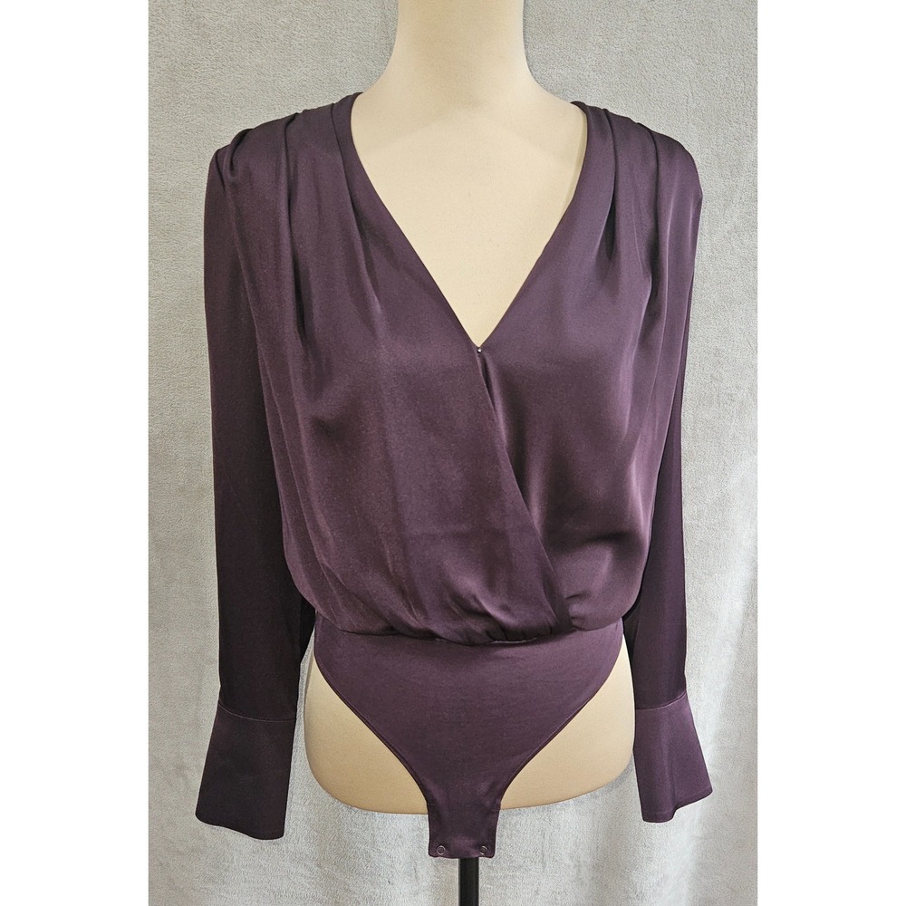 Quince Washable Mulberry Silk Surplice Wrap Bodysuit Plum Quiet Luxury Minimal